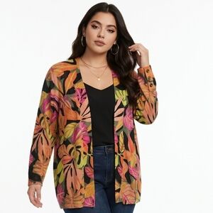Chico's Multicolor Floral Open-Front Cardigan: Plus 3x